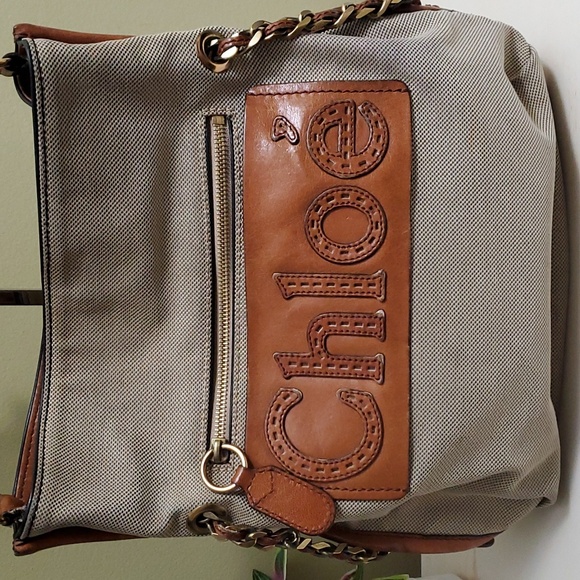 Chloé | Canvas and Tan Leather Shoulder/Crossbody Bag - Picture 3 of 15